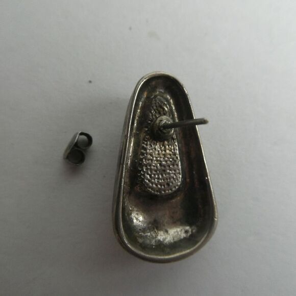 Silver Pewter Grey Two Tone Oblong Modernist Stud Pierced Earrings Mod Funky - Picture 5 of 5